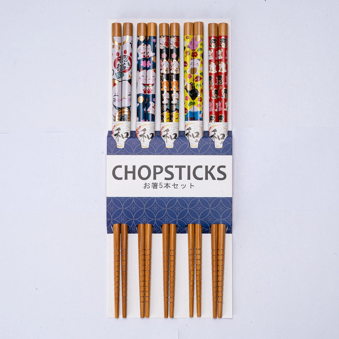 E Prize - 5 Piece Chopsticks Set Lucky Cats Assorted Colors
