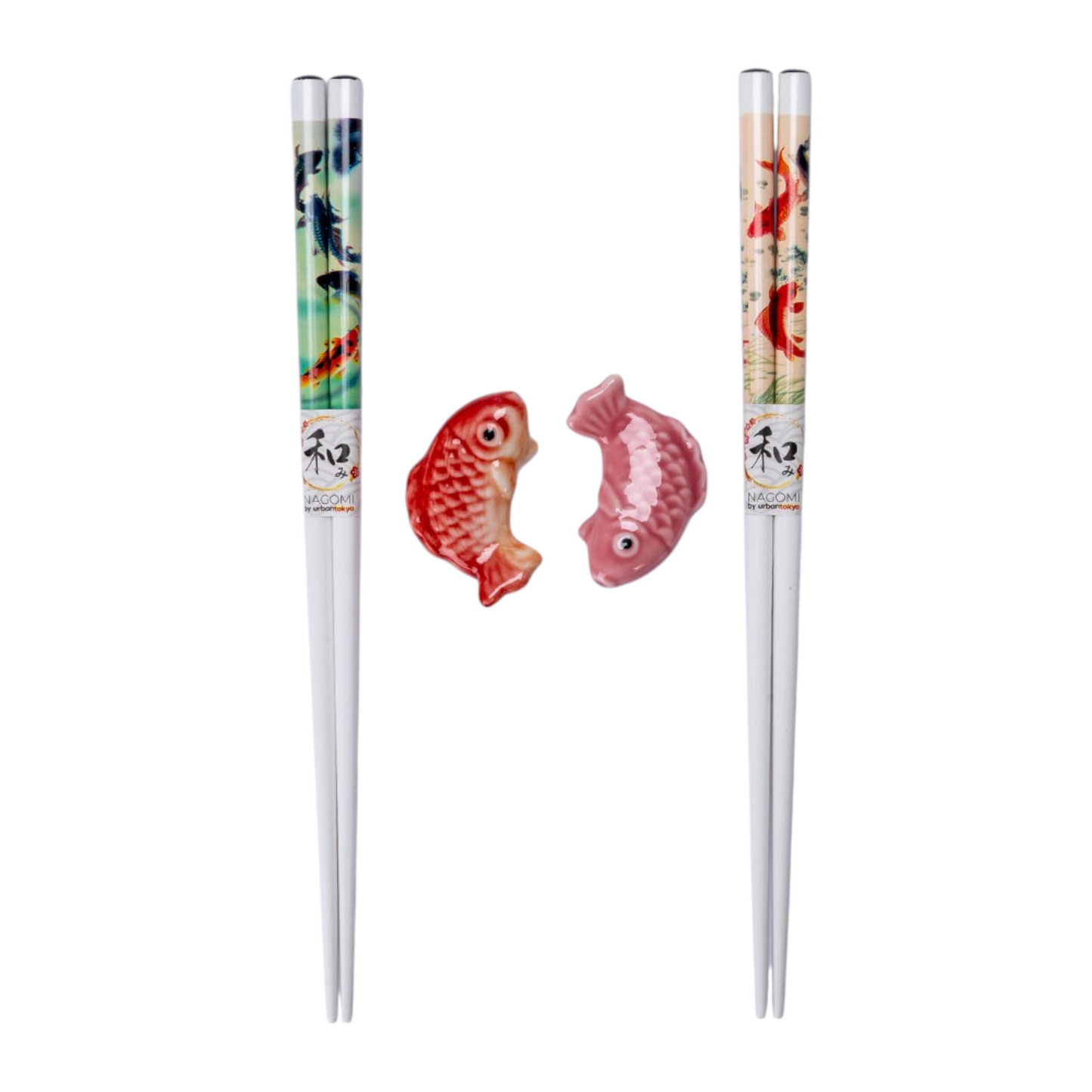 D Prize - Japanese Koi Fish 2 Pair Chopsticks and Rests Set