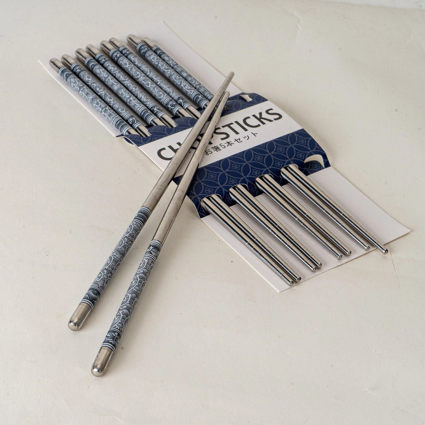 E Prize - 5 Piece Motif Pattern Design Chopsticks Set Stainless Steel