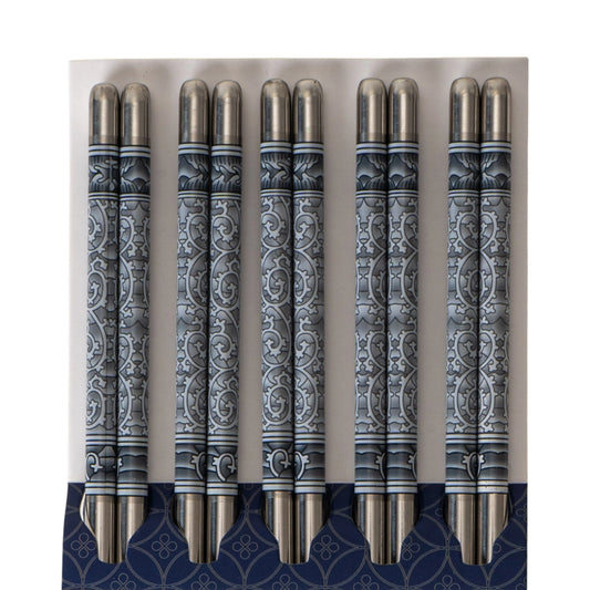 E Prize - 5 Piece Motif Pattern Design Chopsticks Set Stainless Steel