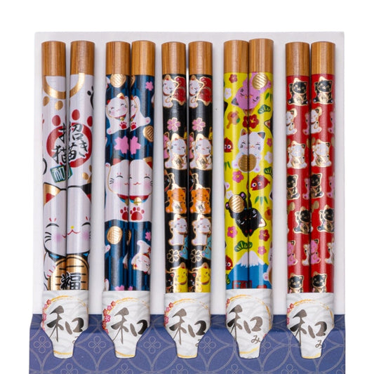 E Prize - 5 Piece Chopsticks Set Lucky Cats Assorted Colors
