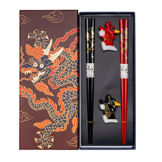 D Prize - Oriental Dragon 2 Pair Chopsticks and Chopsticks Rests Gift Set