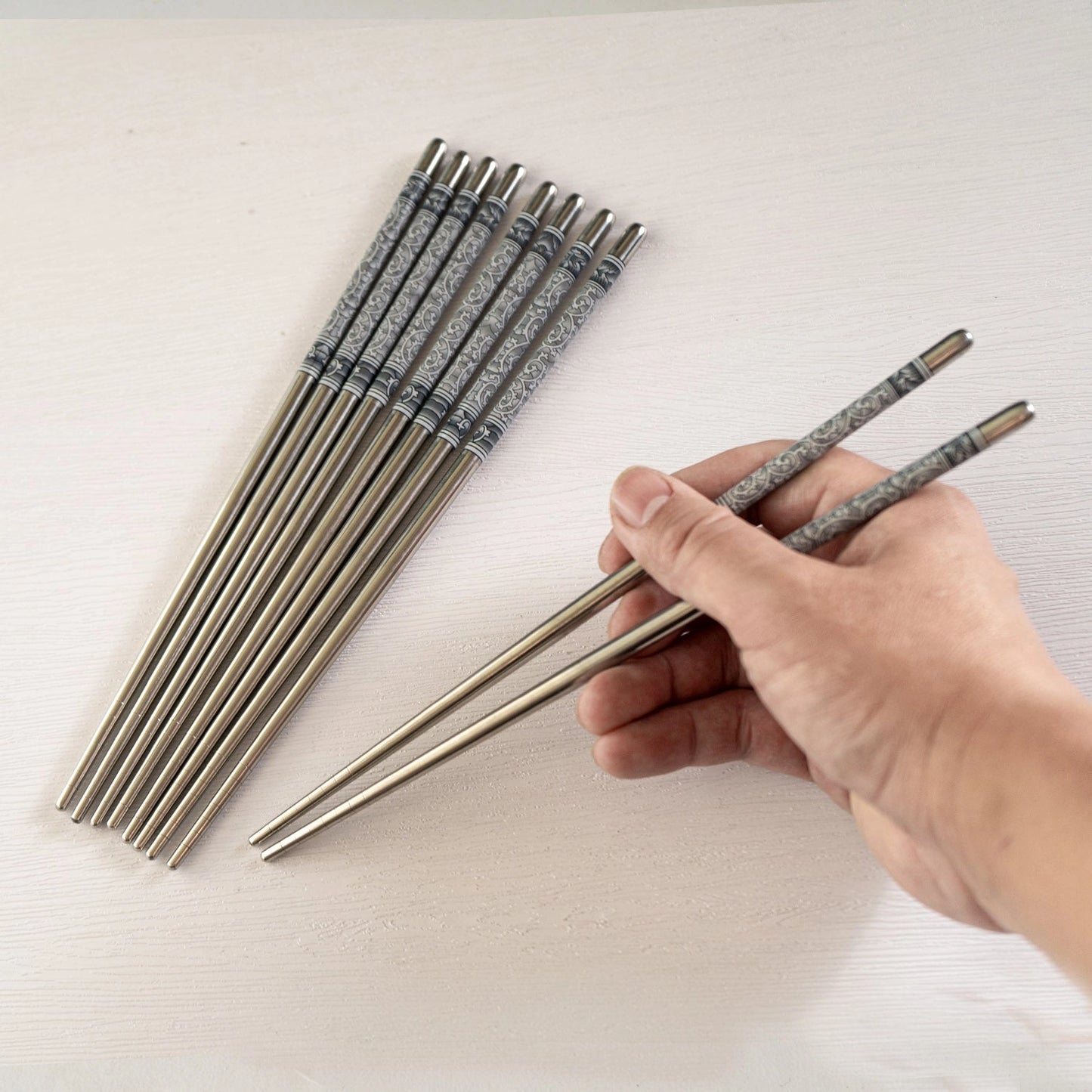 E Prize - 5 Piece Motif Pattern Design Chopsticks Set Stainless Steel