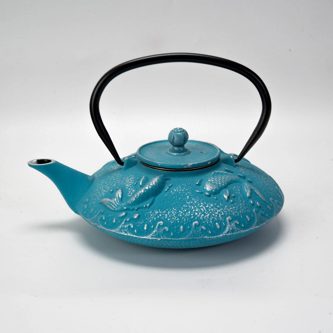 B Prize - Blue Koi Fish Design 27oz Cast Iron Tea Pot