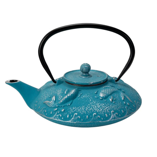 B Prize - Blue Koi Fish Design 27oz Cast Iron Tea Pot