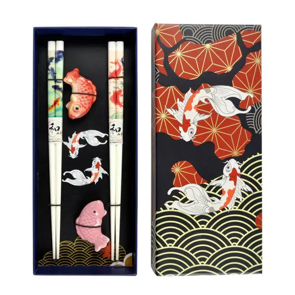 D Prize - Japanese Koi Fish 2 Pair Chopsticks and Rests Set