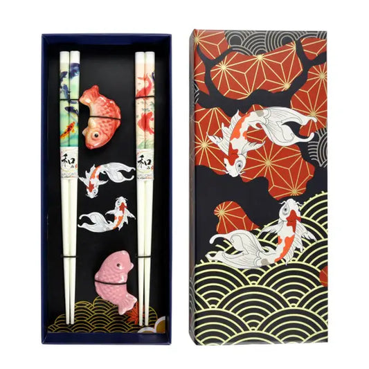 D Prize - Japanese Koi Fish 2 Pair Chopsticks and Rests Set