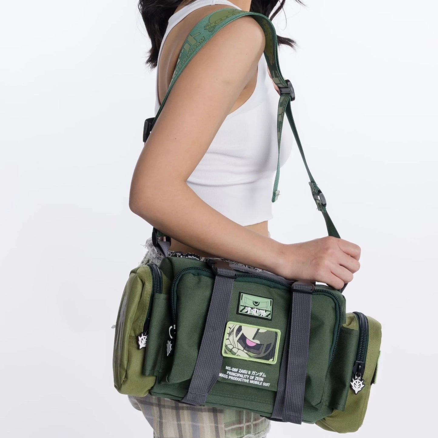 SHWA -Green Zaku Mini Duffle with Strap (Pre-Order) Patches Included