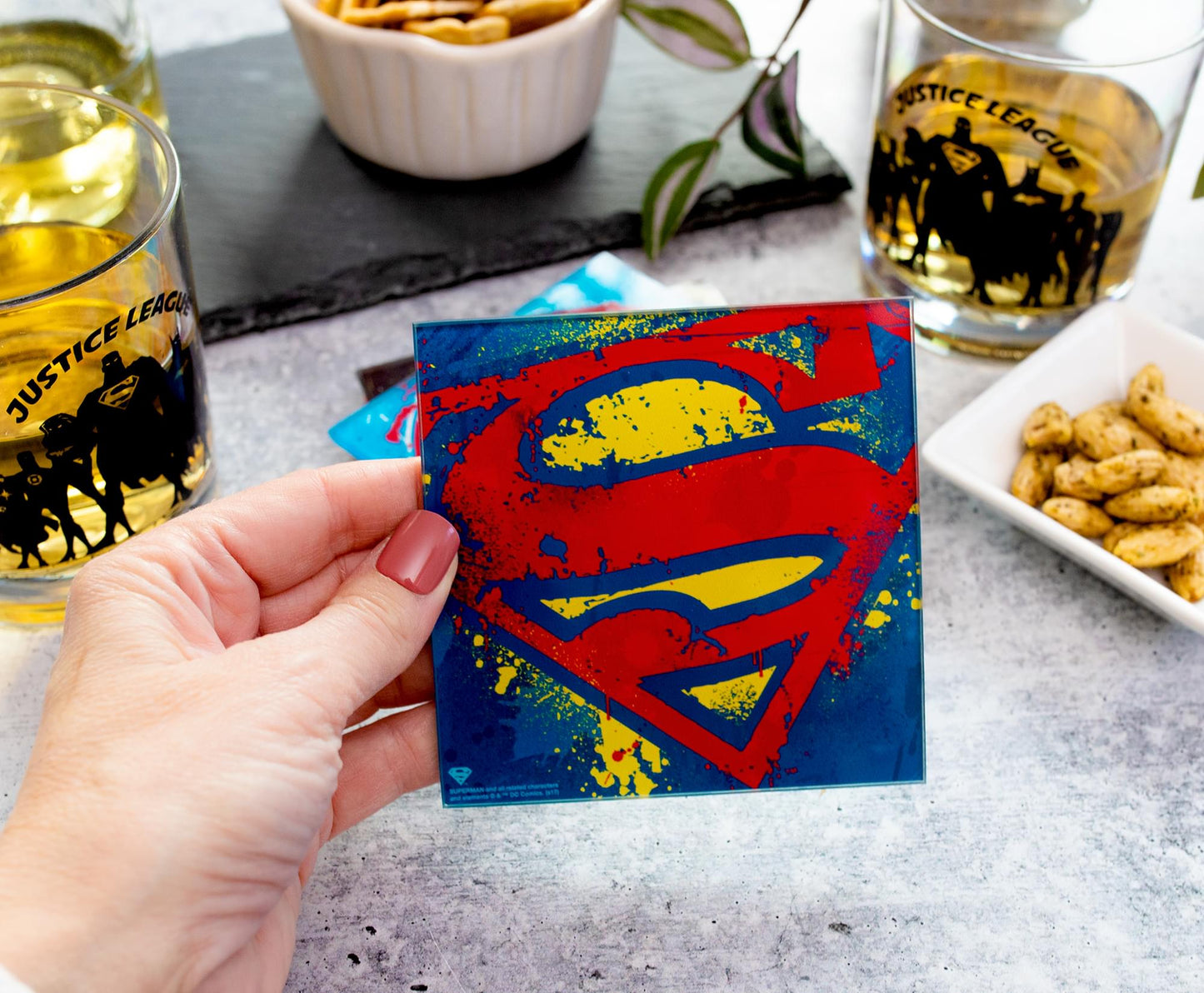 D Prize - Dc Superhero Logos 4 Piece Glass Coaster Set