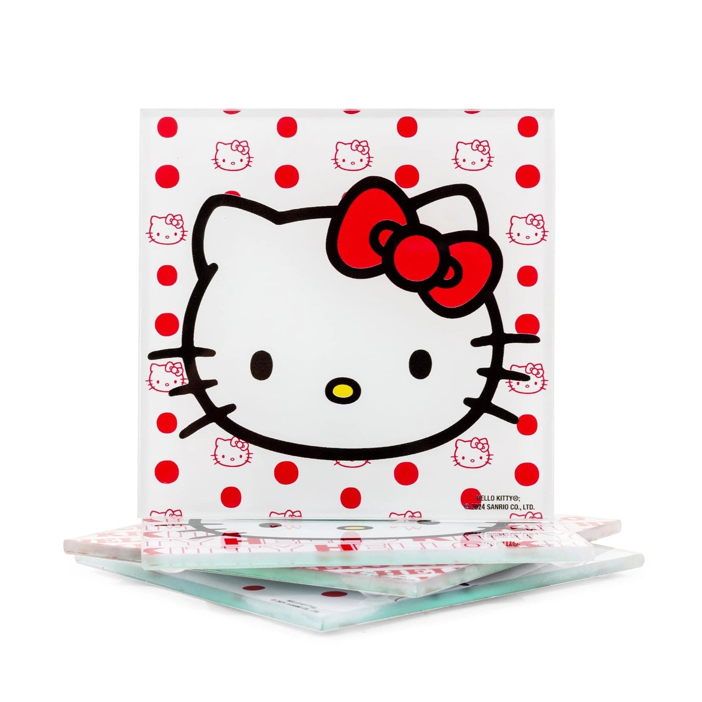 D Prize - Sanrio Hello Kitty Red Bow Glass Coasters | Set of 4