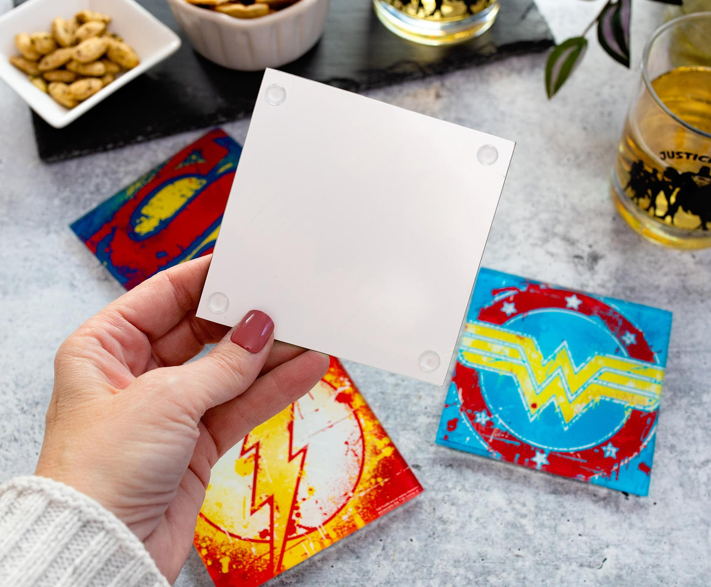 D Prize - Dc Superhero Logos 4 Piece Glass Coaster Set