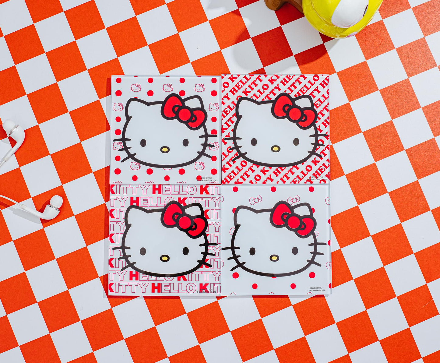 D Prize - Sanrio Hello Kitty Red Bow Glass Coasters | Set of 4