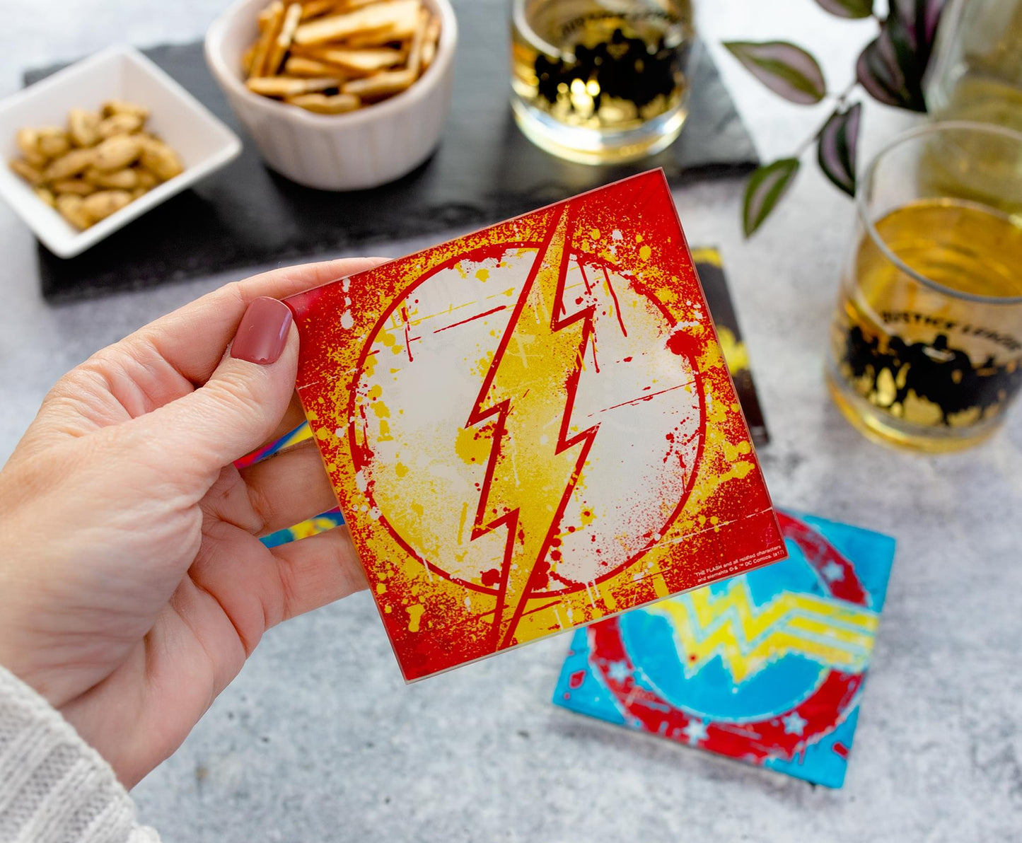 D Prize - Dc Superhero Logos 4 Piece Glass Coaster Set