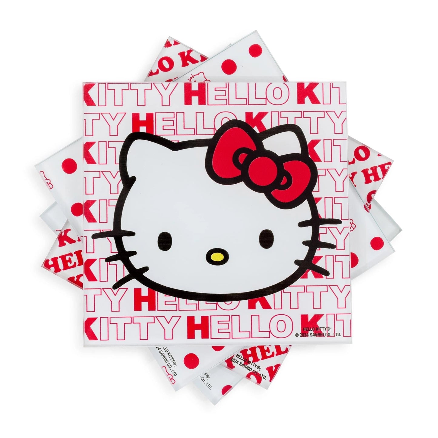D Prize - Sanrio Hello Kitty Red Bow Glass Coasters | Set of 4